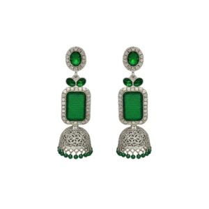 Silver Emerald Green Stone Jhumka
