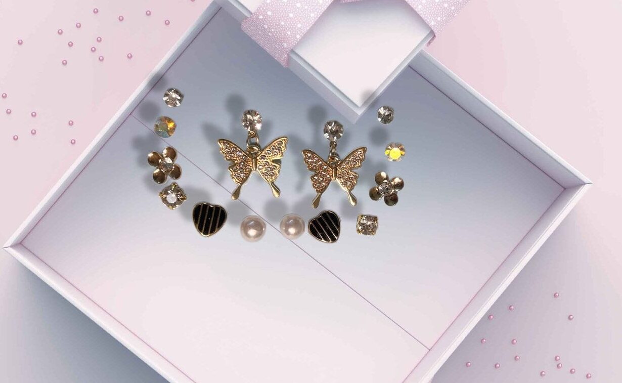 Korean Elegant Combo: 7-Piece Gold Butterfly Earring Set